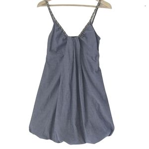 GRACIA Bubble Hem Camisole Top Women's M Gray Chambray Gold Chain Straps